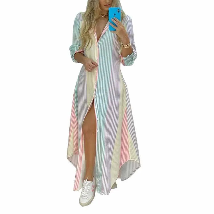 Autumn Women's  A-line Lapel Slit Long Sleeved Elegant Dress