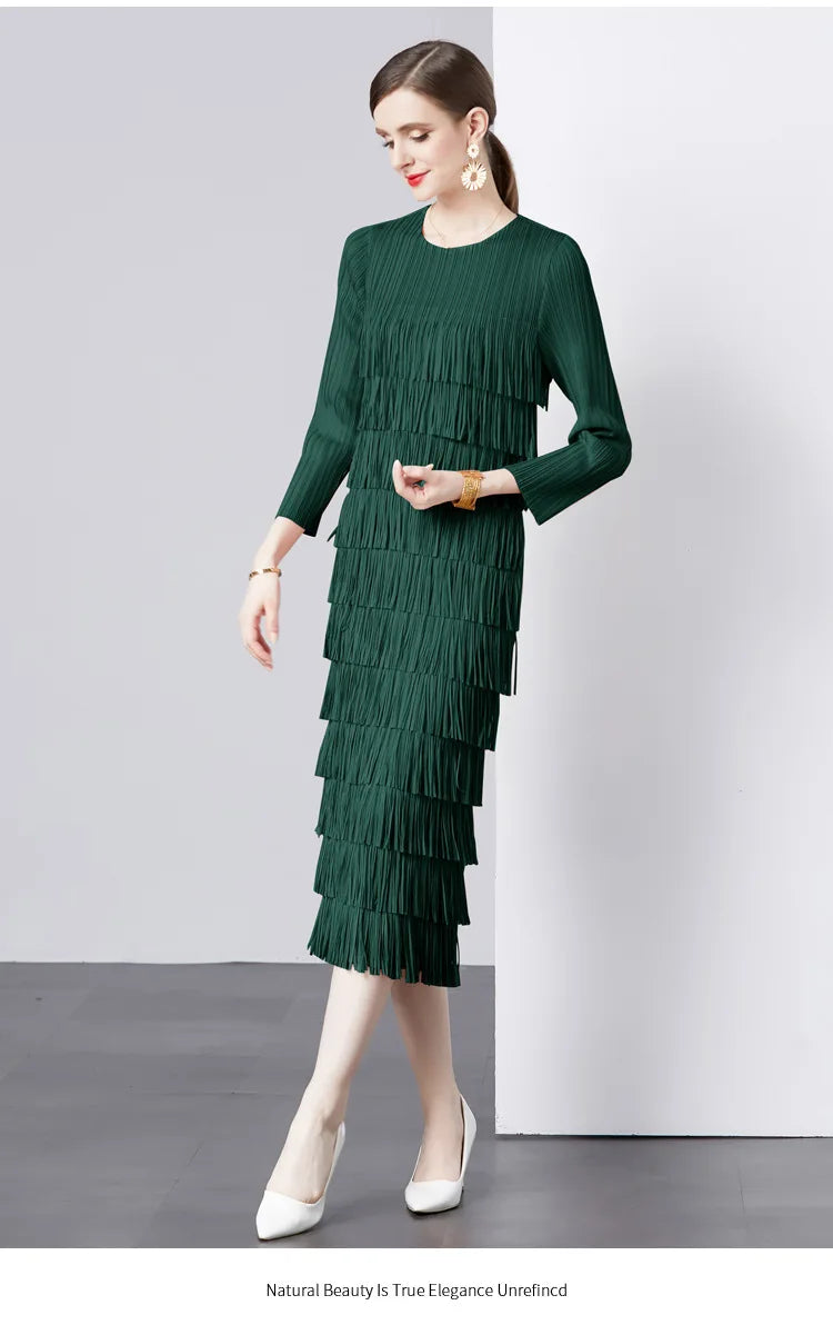 Elegant Pleated Long Dress Women's Hot Sale Of The Season New Style Seven-Foot Sleeve Skirt