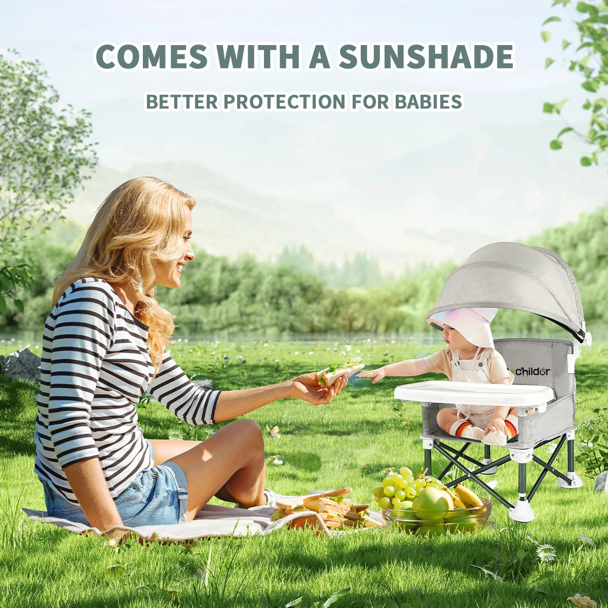Portable dining chair for children, light and folding, removable dining plate, Suitable for dining at home and outdoor picnickin