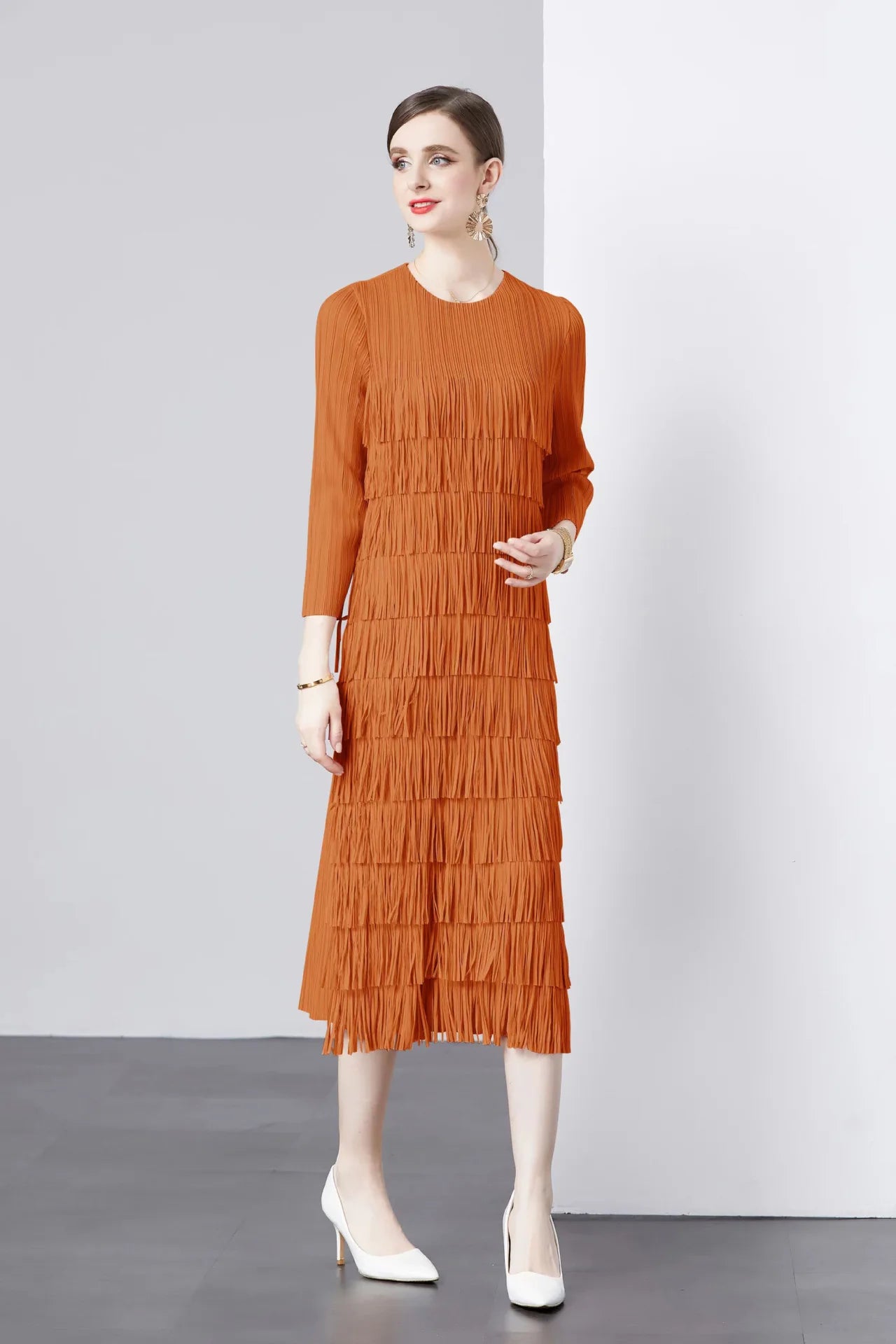Elegant Pleated Long Dress Women's Hot Sale Of The Season New Style Seven-Foot Sleeve Skirt