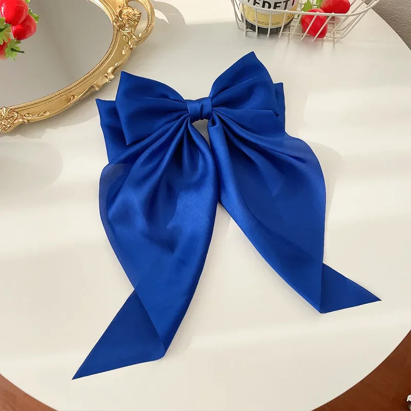 Accessories Hair Clips for Women Girls Big Bowknot Solid Satin Long Ribbon Bows Spring Clamp Barette Cheveux Femme 2023