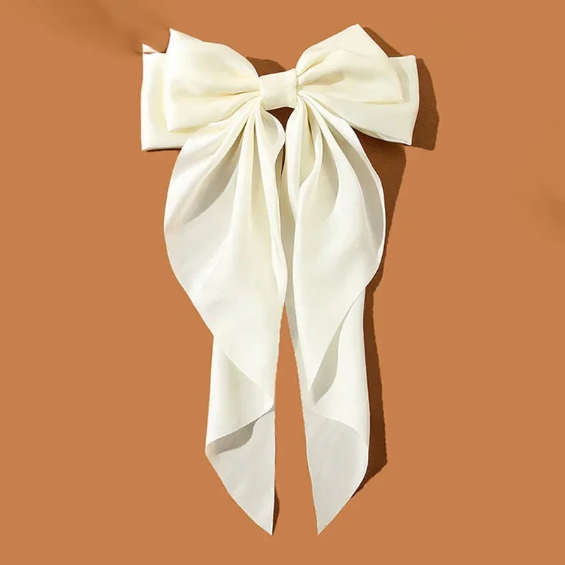 Accessories Hair Clips for Women Girls Big Bowknot Solid Satin Long Ribbon Bows Spring Clamp Barette Cheveux Femme 2023