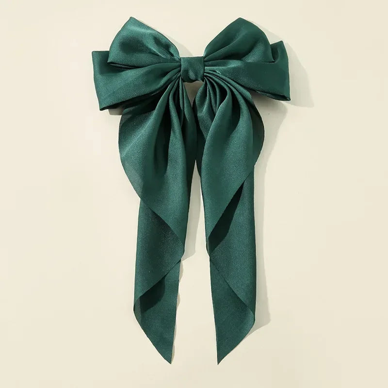 Accessories Hair Clips for Women Girls Big Bowknot Solid Satin Long Ribbon Bows Spring Clamp Barette Cheveux Femme 2023