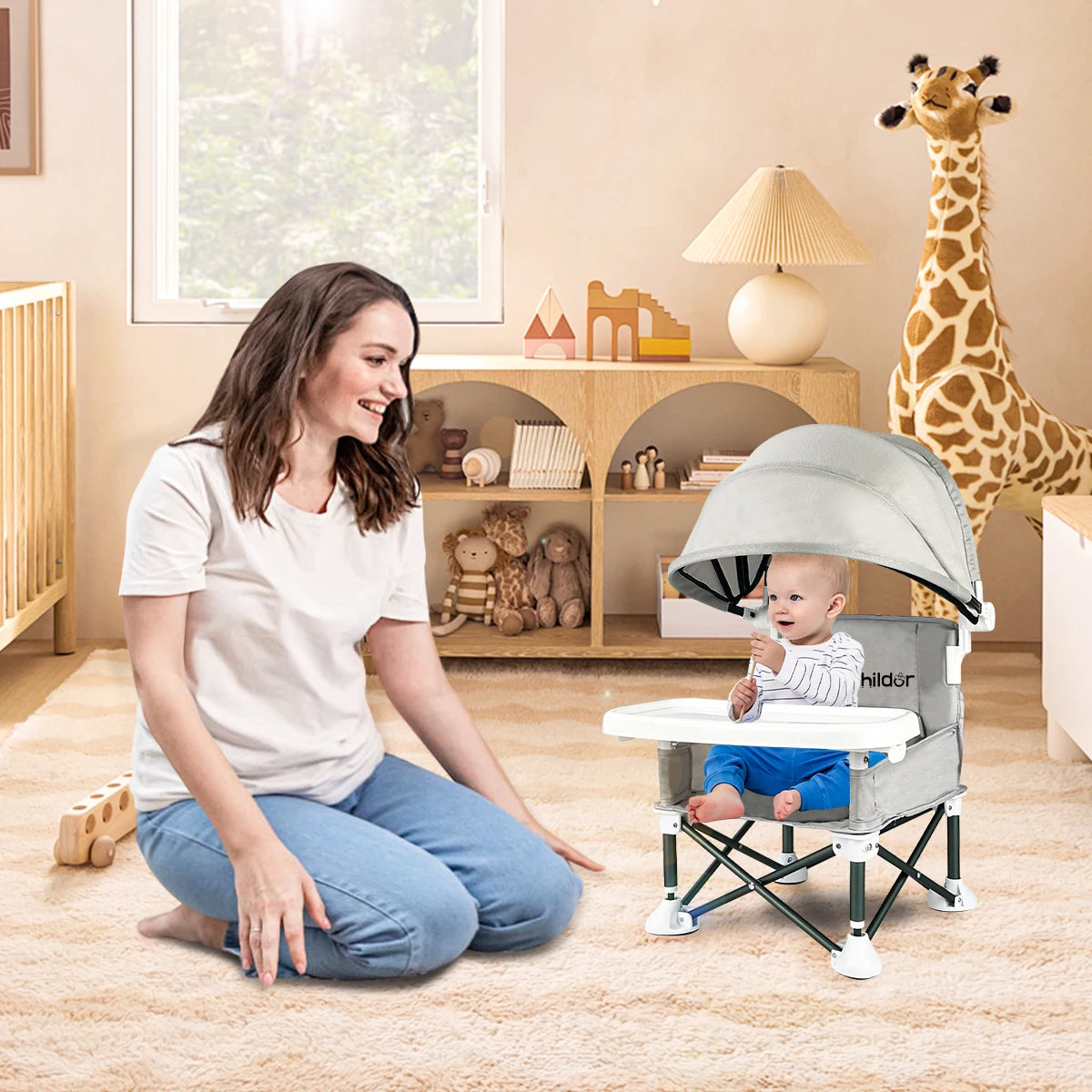 Portable dining chair for children, light and folding, removable dining plate, Suitable for dining at home and outdoor picnickin