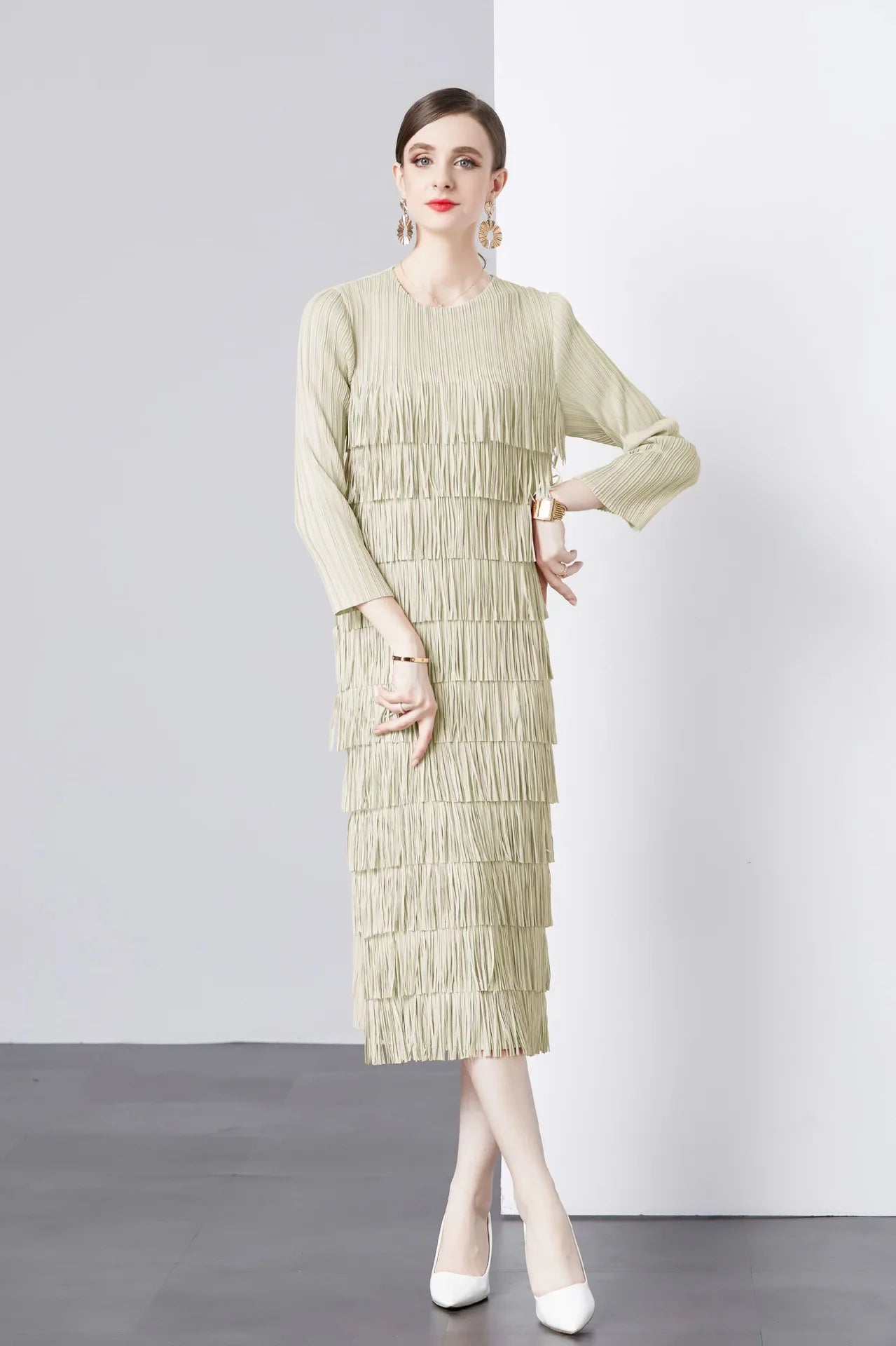 Elegant Pleated Long Dress Women's Hot Sale Of The Season New Style Seven-Foot Sleeve Skirt