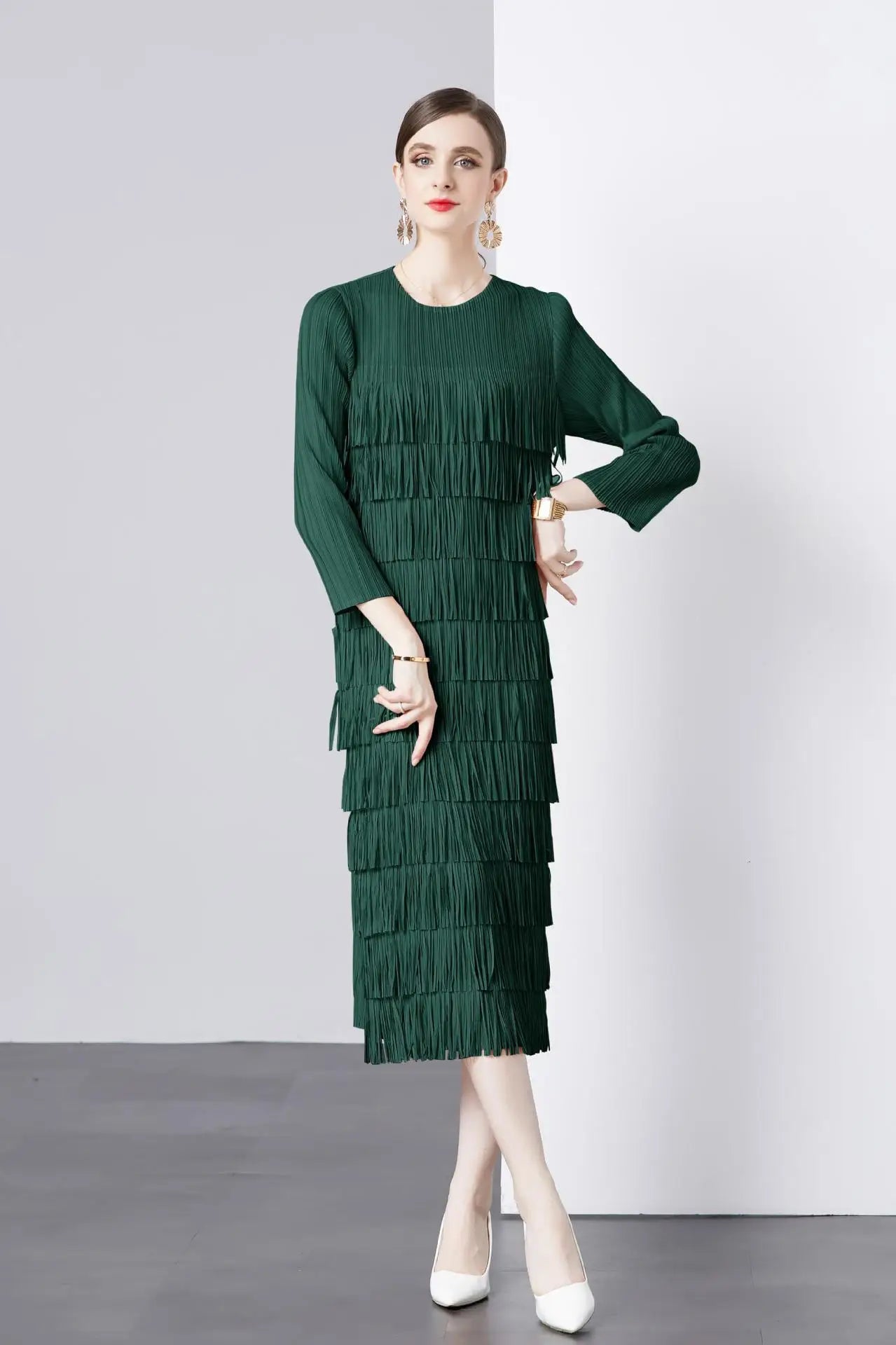 Elegant Pleated Long Dress Women's Hot Sale Of The Season New Style Seven-Foot Sleeve Skirt