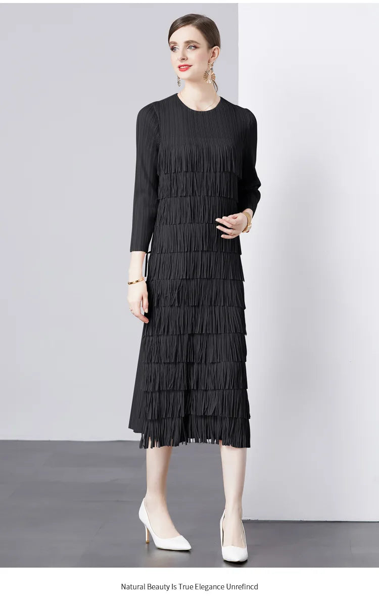 Elegant Pleated Long Dress Women's Hot Sale Of The Season New Style Seven-Foot Sleeve Skirt