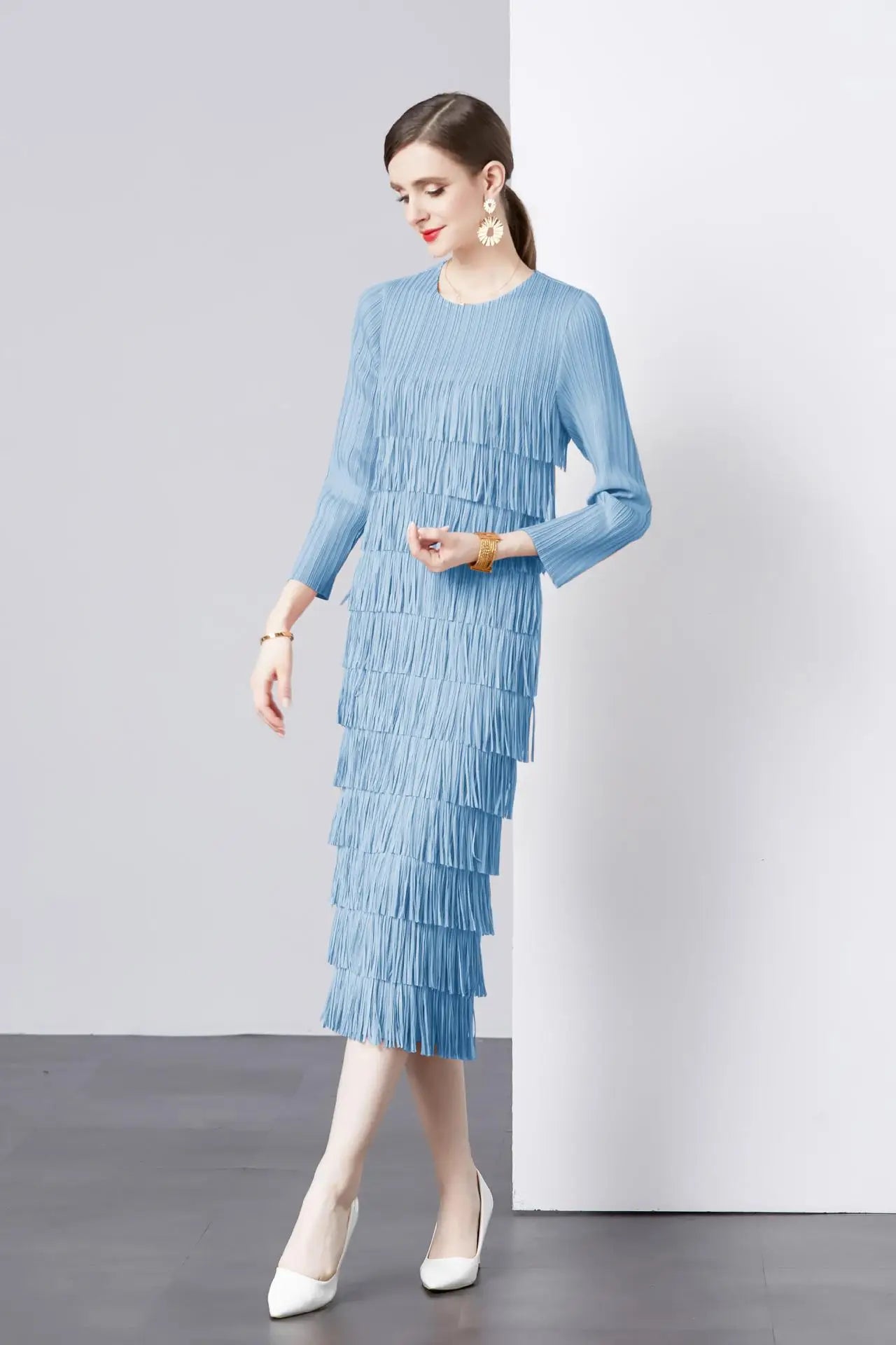 Elegant Pleated Long Dress Women's Hot Sale Of The Season New Style Seven-Foot Sleeve Skirt