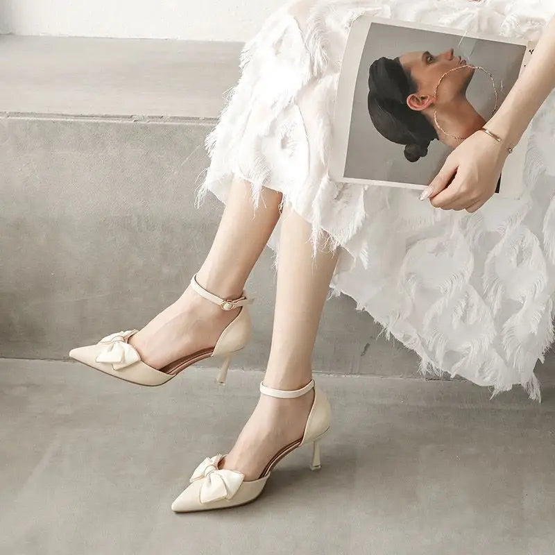 Medium Heel Women's Shoes Pointed Toe Butterfly Stilettos Elegant  Weddings Bridal Party Designer heels