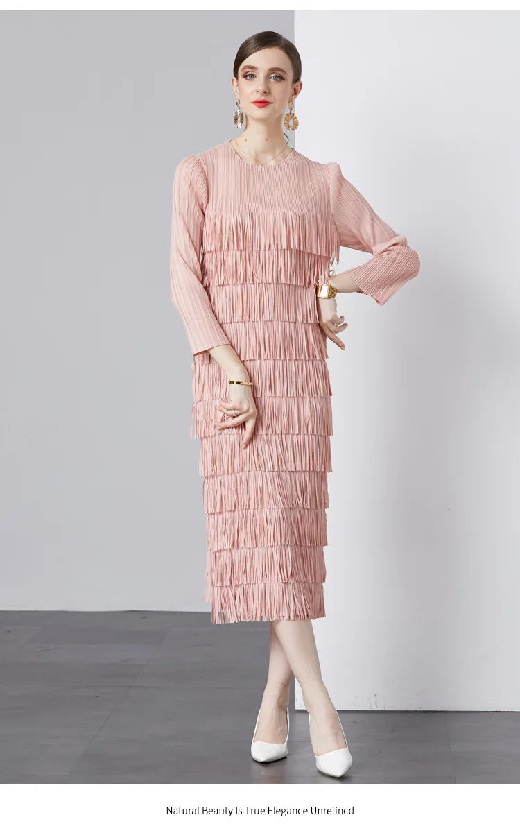 Elegant Pleated Long Dress Women's Hot Sale Of The Season New Style Seven-Foot Sleeve Skirt