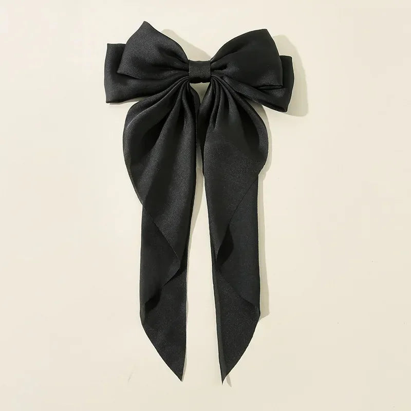 Accessories Hair Clips for Women Girls Big Bowknot Solid Satin Long Ribbon Bows Spring Clamp Barette Cheveux Femme 2023