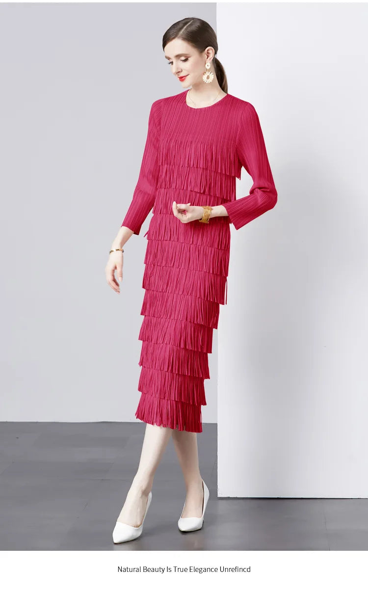 Elegant Pleated Long Dress Women's Hot Sale Of The Season New Style Seven-Foot Sleeve Skirt