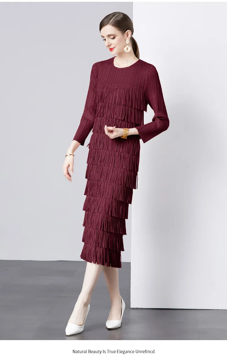 Elegant Pleated Long Dress Women's Hot Sale Of The Season New Style Seven-Foot Sleeve Skirt