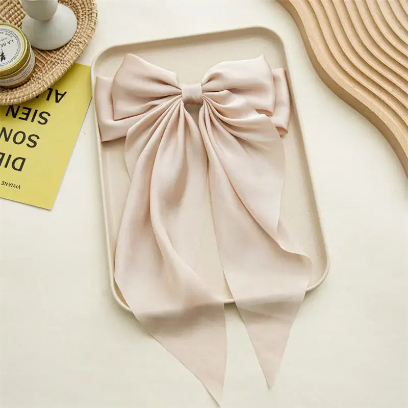 Accessories Hair Clips for Women Girls Big Bowknot Solid Satin Long Ribbon Bows Spring Clamp Barette Cheveux Femme 2023