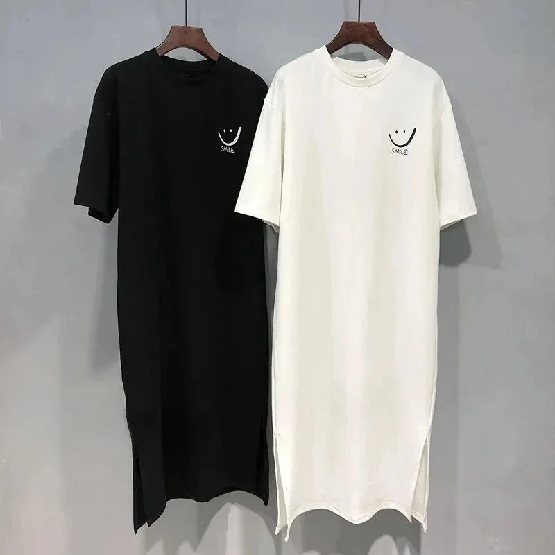 Women's  New Short Sleeved T-shirt Dress Loose Mid Length Over Knee Dress