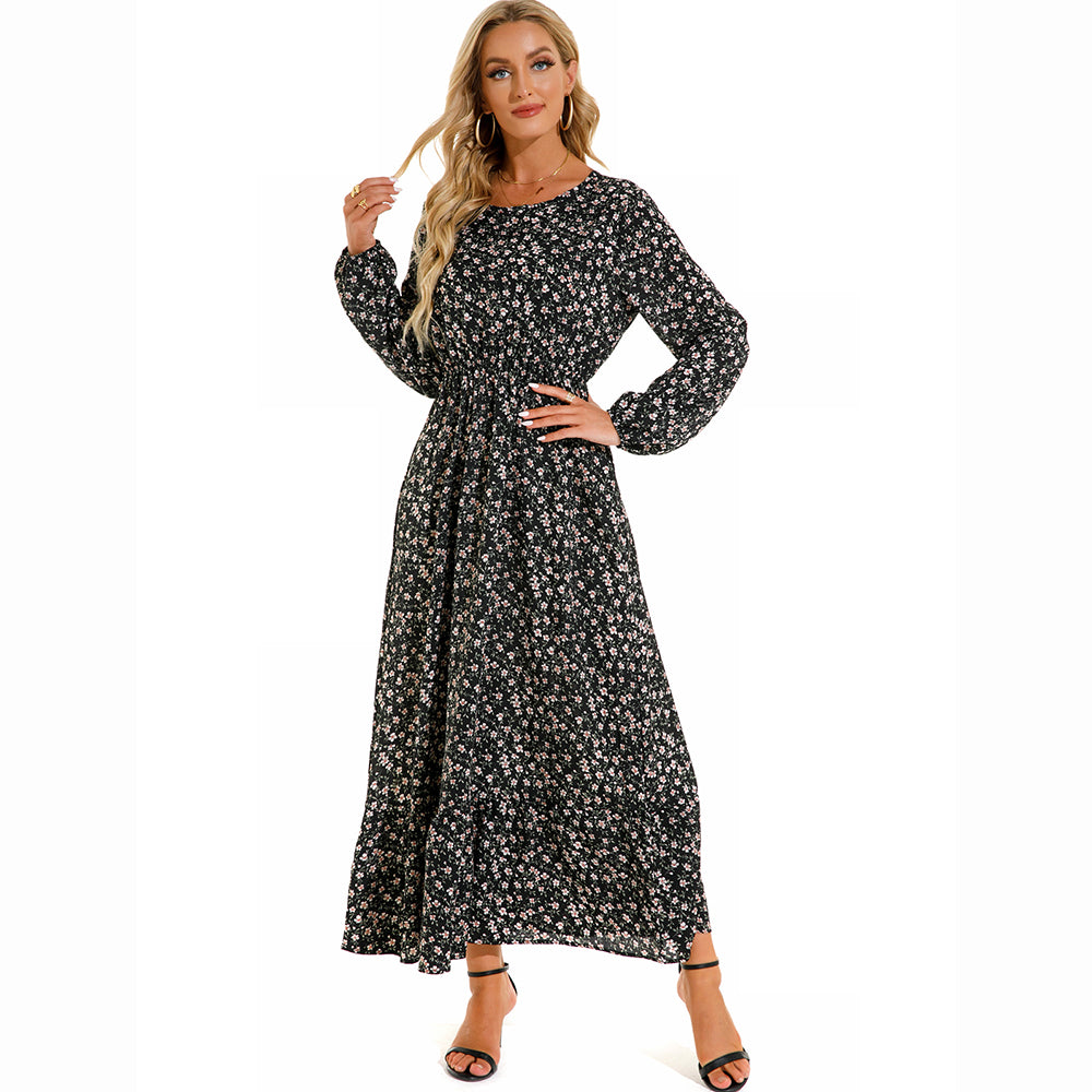 Women Maxi Dress Casual Long Sleeve High Waist   Chiffon Dress