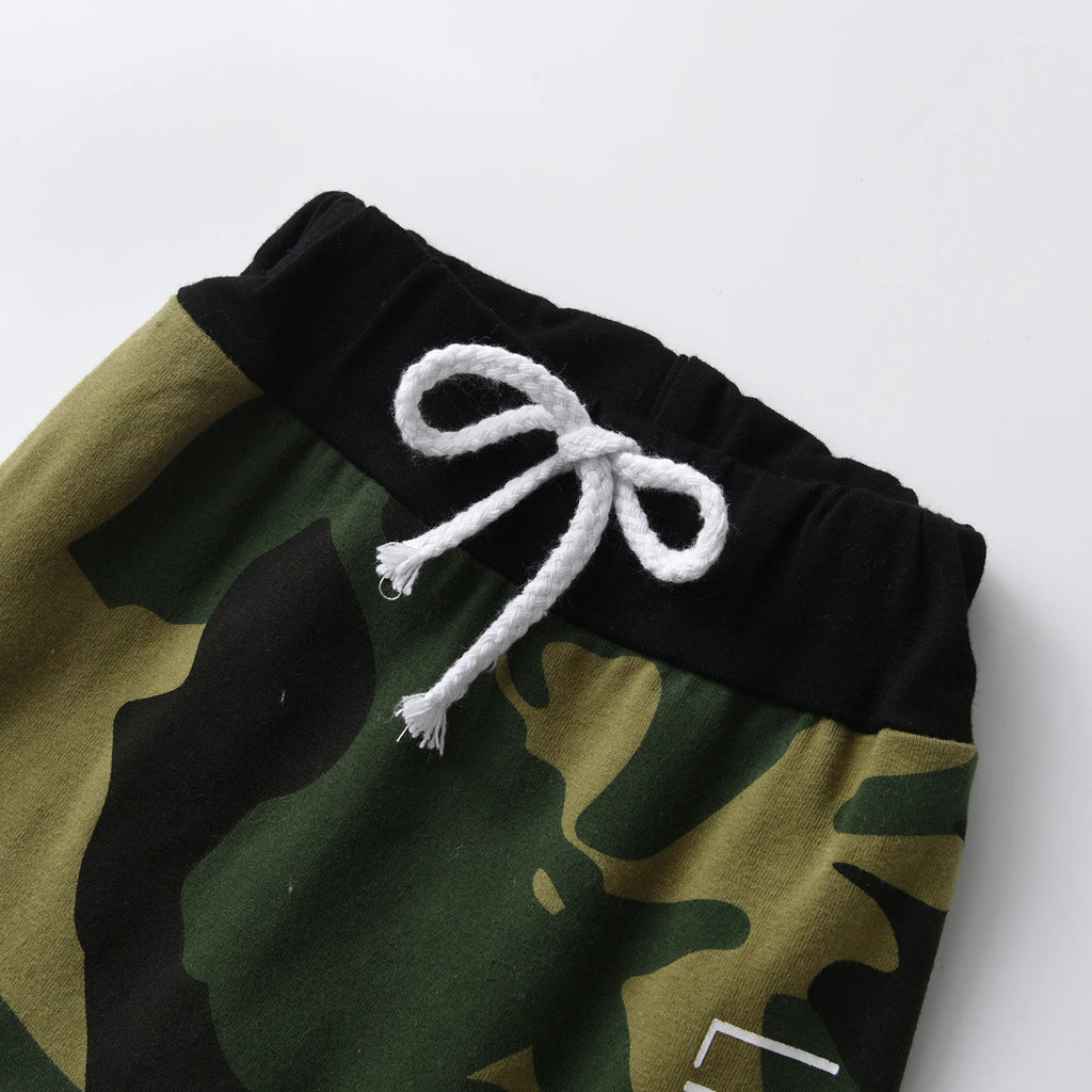 Fall New infant Baby Boy Clothes Set Toddler Boys Long Sleeve Hooded Romper Top Camo Drawstring Pants Newborn Outfit