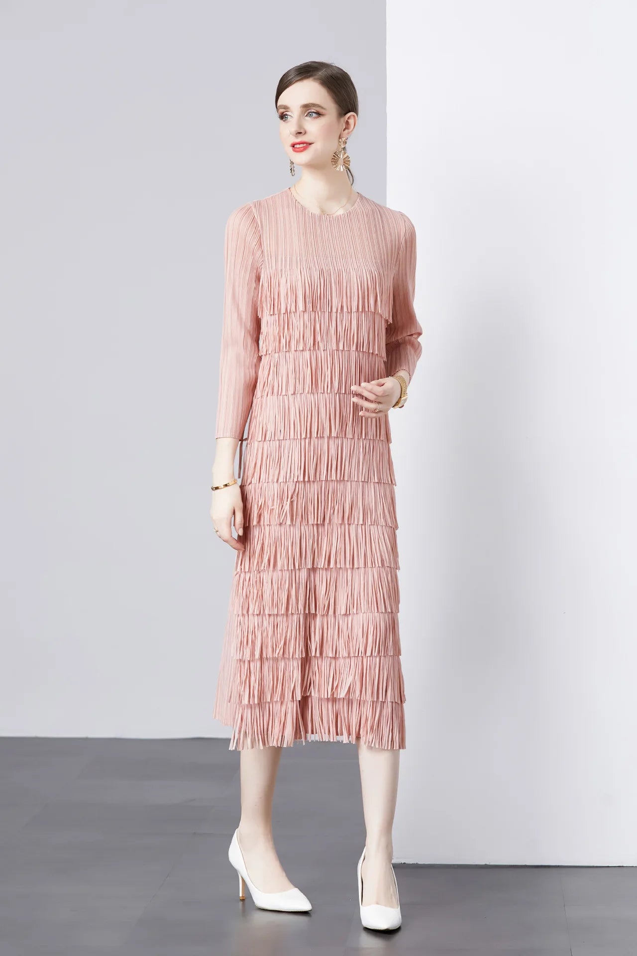 Elegant Pleated Long Dress Women's Hot Sale Of The Season New Style Seven-Foot Sleeve Skirt