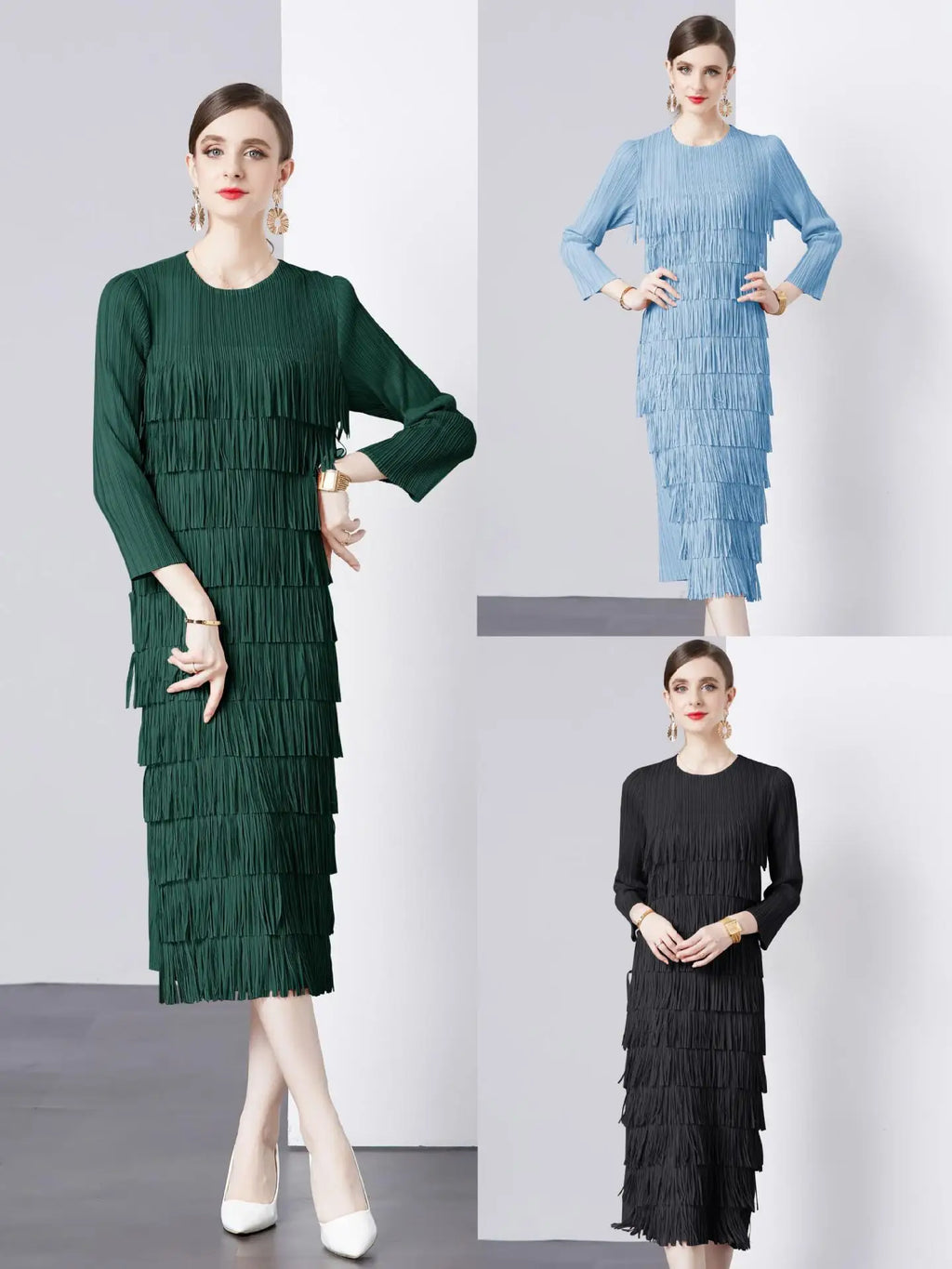 Elegant Pleated Long Dress Women's Hot Sale Of The Season New Style Seven-Foot Sleeve Skirt
