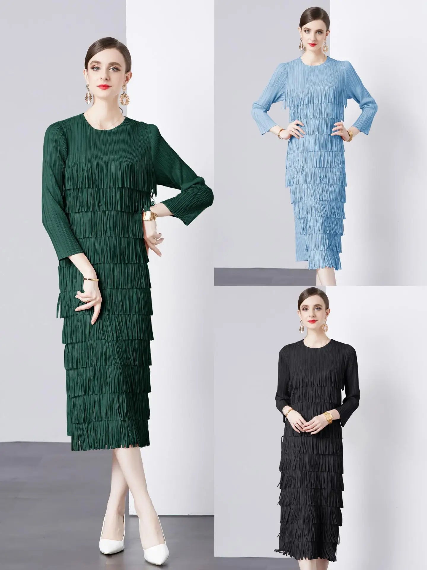 Elegant Pleated Long Dress Women's Hot Sale Of The Season New Style Seven-Foot Sleeve Skirt