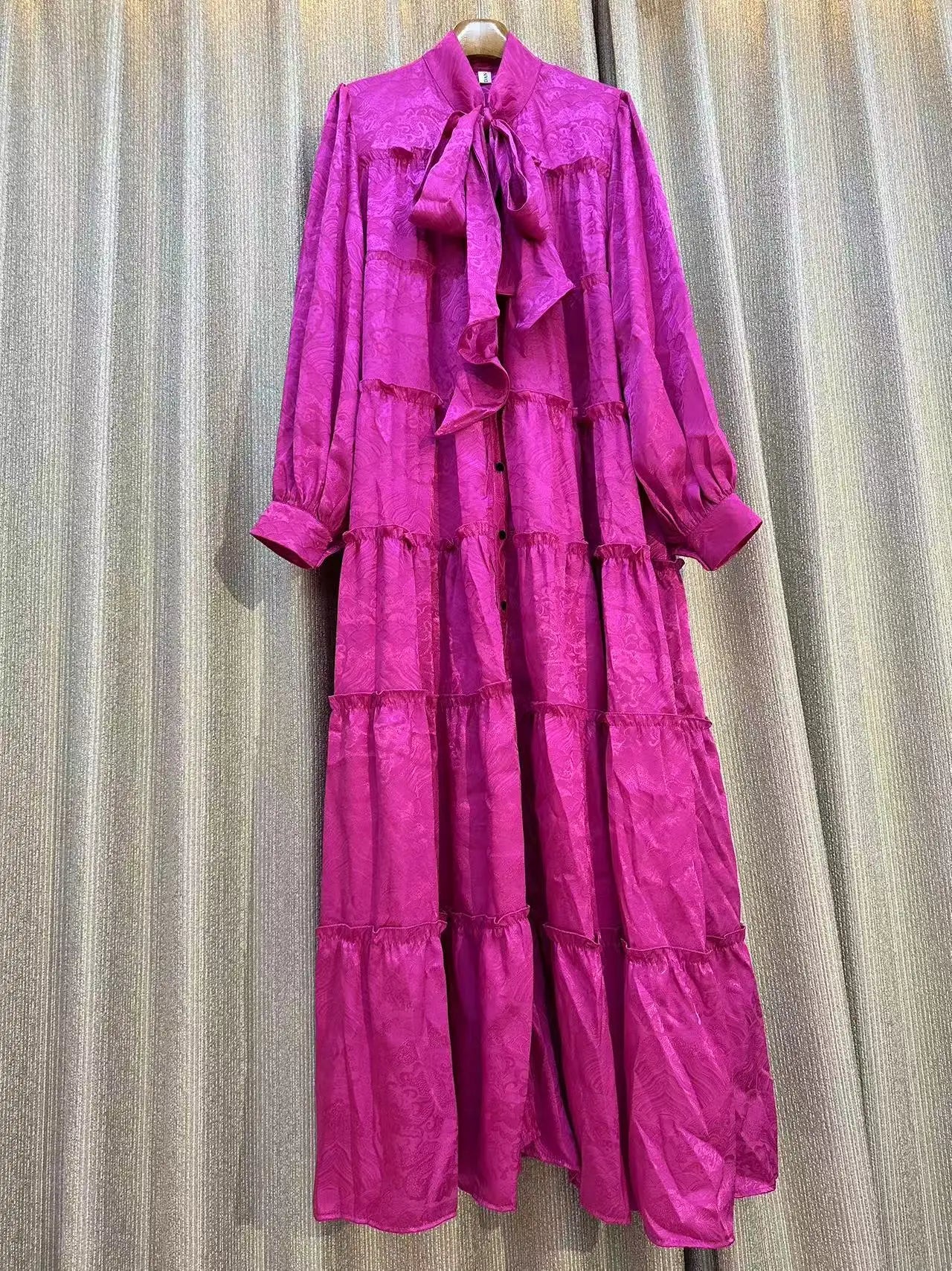 Luxury Dress For Women Print Dress Bow Neck Long Sleeve Loose Fashion  Evening  Swing Dress