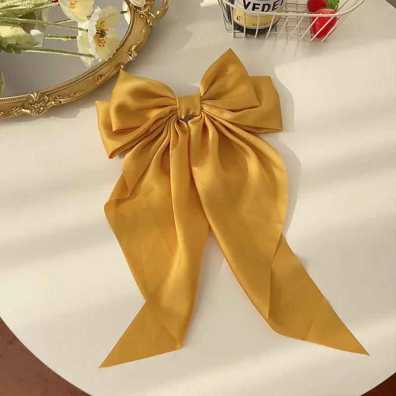 Accessories Hair Clips for Women Girls Big Bowknot Solid Satin Long Ribbon Bows Spring Clamp Barette Cheveux Femme 2023