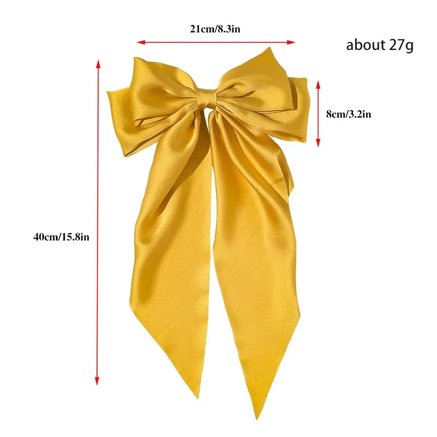 Accessories Hair Clips for Women Girls Big Bowknot Solid Satin Long Ribbon Bows Spring Clamp Barette Cheveux Femme 2023
