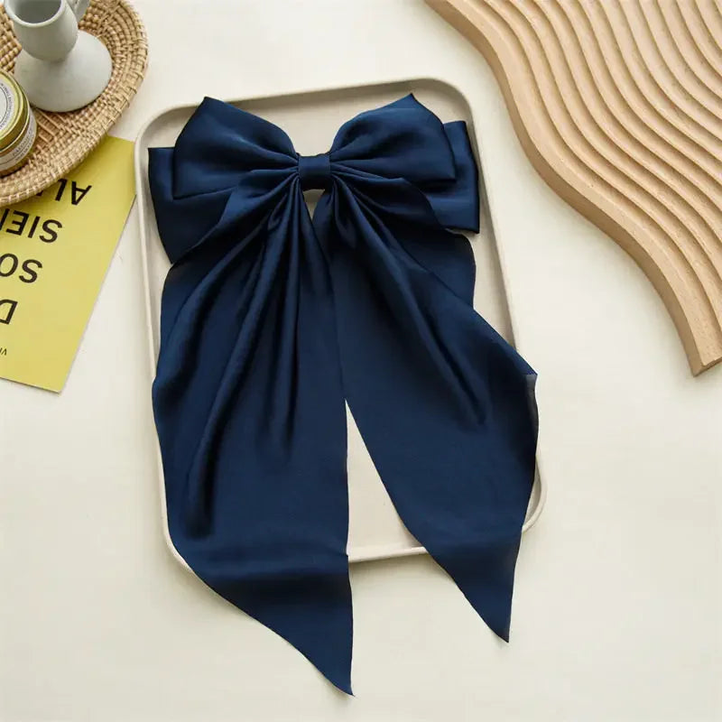 Accessories Hair Clips for Women Girls Big Bowknot Solid Satin Long Ribbon Bows Spring Clamp Barette Cheveux Femme 2023