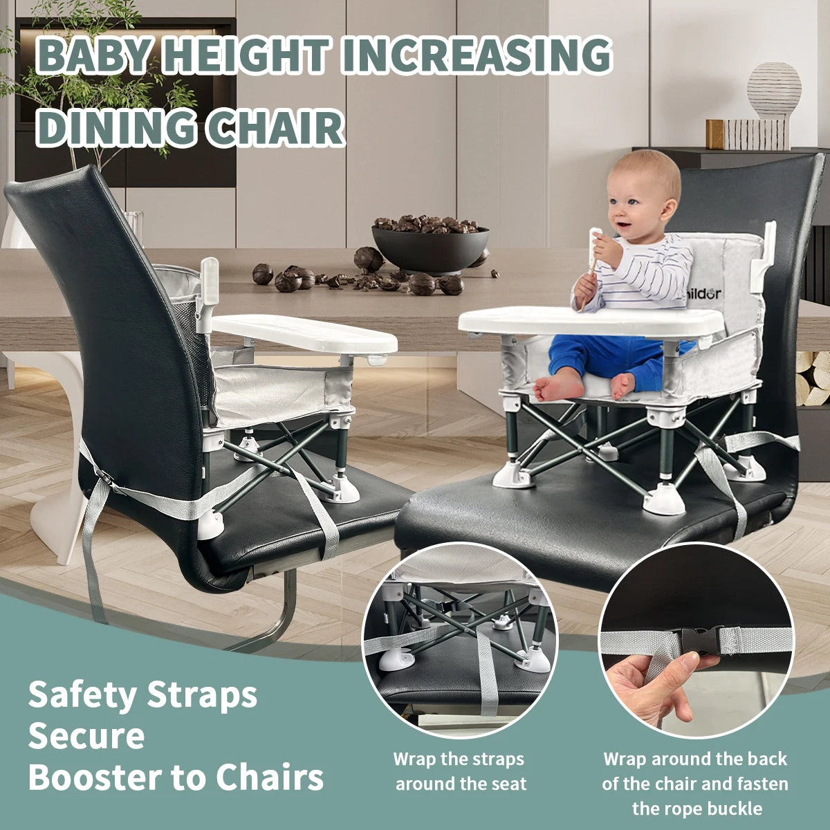 Portable dining chair for children, light and folding, removable dining plate, Suitable for dining at home and outdoor picnickin