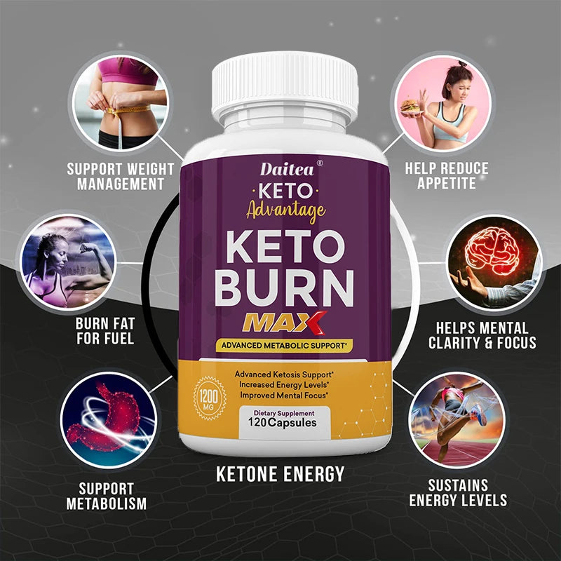 Fat Burn Keto Capsules - Metabolism, Healthy Weight Management, Energy, Muscle Mass Ketosis Support for Men Women 120 Capsules