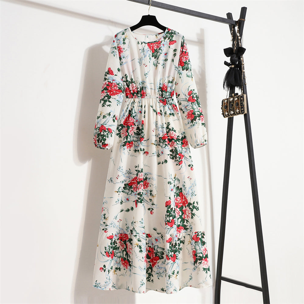 Women Maxi Dress Casual Long Sleeve High Waist   Chiffon Dress