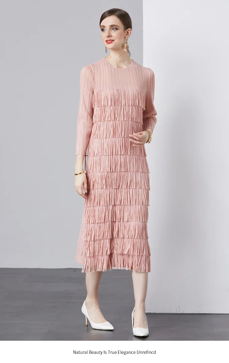Elegant Pleated Long Dress Women's Hot Sale Of The Season New Style Seven-Foot Sleeve Skirt