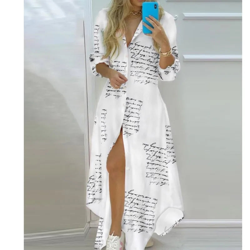 Autumn Women's  A-line Lapel Slit Long Sleeved Elegant Dress