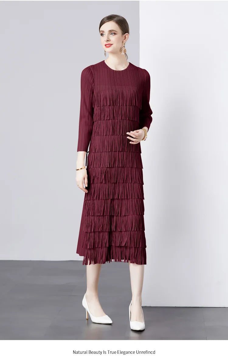 Elegant Pleated Long Dress Women's Hot Sale Of The Season New Style Seven-Foot Sleeve Skirt