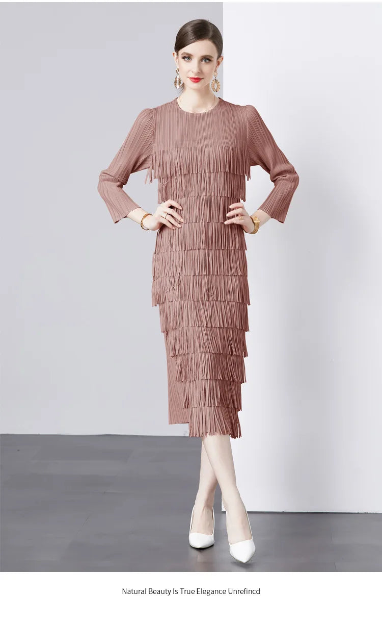 Elegant Pleated Long Dress Women's Hot Sale Of The Season New Style Seven-Foot Sleeve Skirt