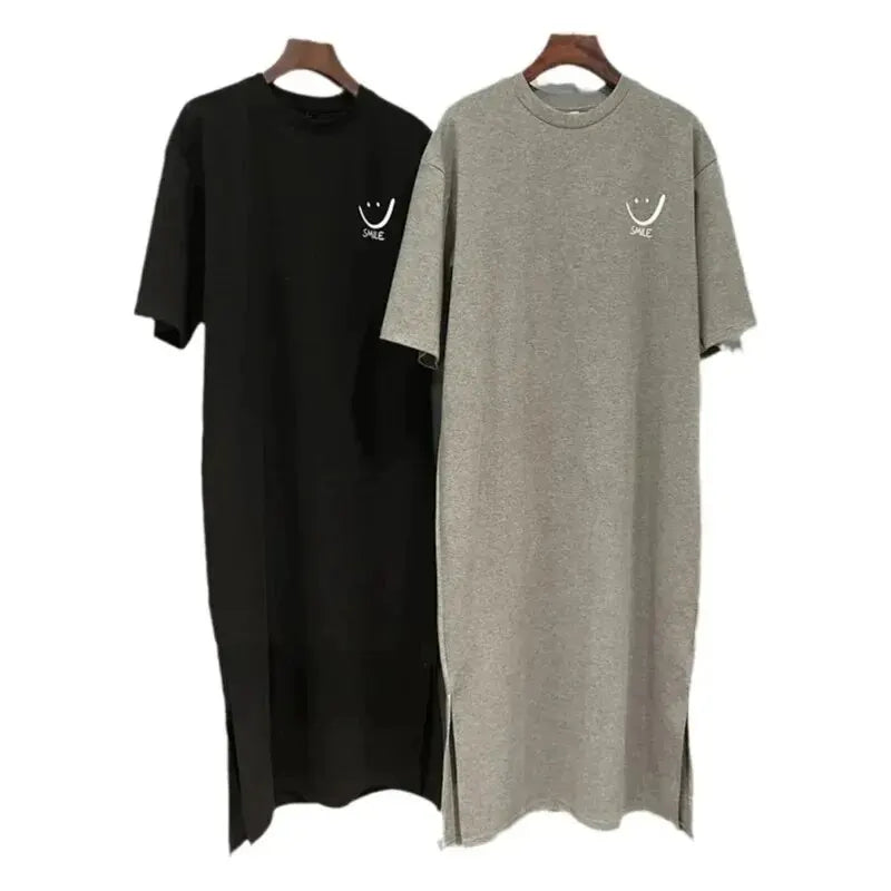 Women's  New Short Sleeved T-shirt Dress Loose Mid Length Over Knee Dress