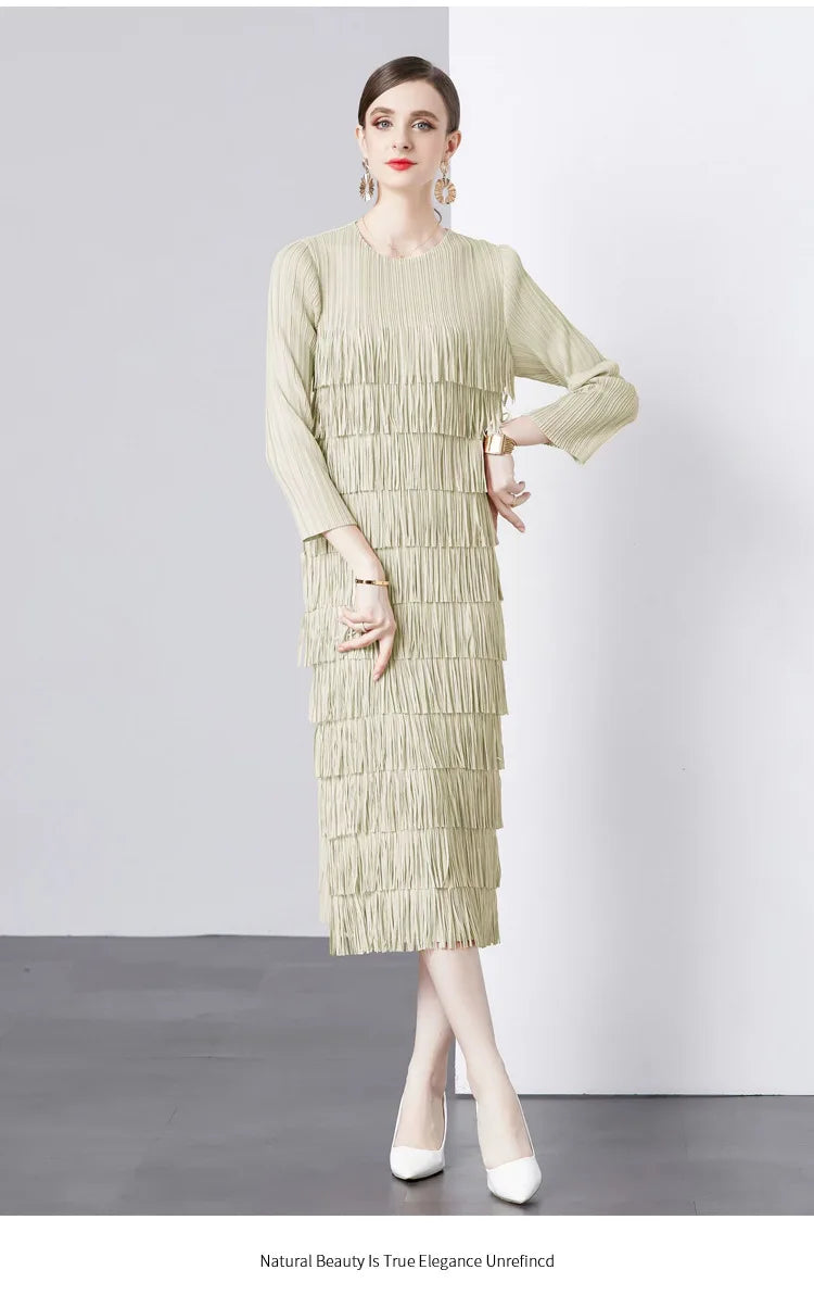Elegant Pleated Long Dress Women's Hot Sale Of The Season New Style Seven-Foot Sleeve Skirt