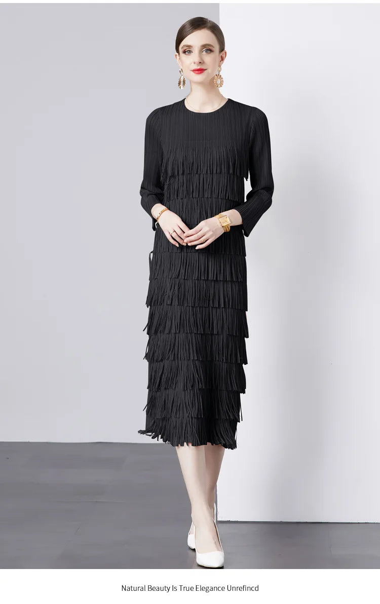 Elegant Pleated Long Dress Women's Hot Sale Of The Season New Style Seven-Foot Sleeve Skirt