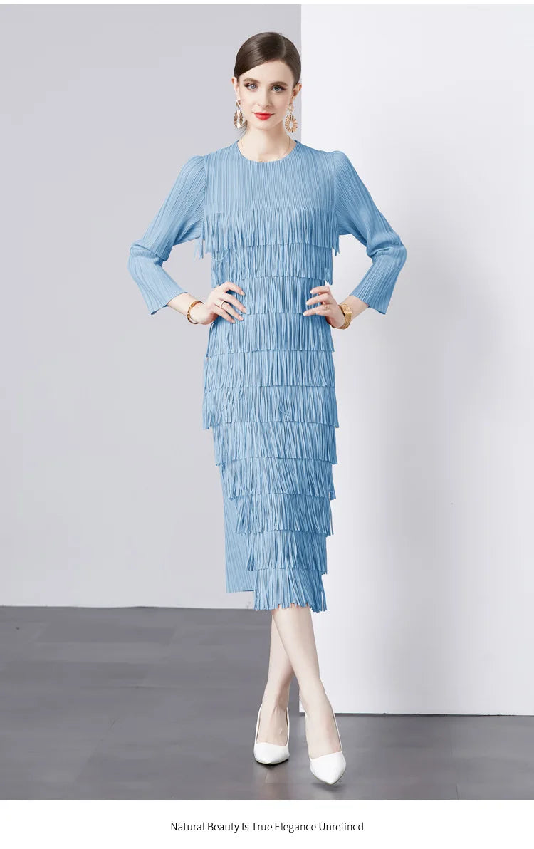 Elegant Pleated Long Dress Women's Hot Sale Of The Season New Style Seven-Foot Sleeve Skirt