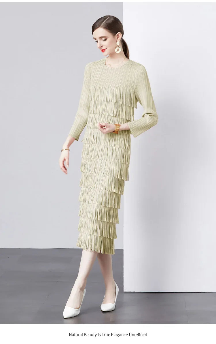 Elegant Pleated Long Dress Women's Hot Sale Of The Season New Style Seven-Foot Sleeve Skirt
