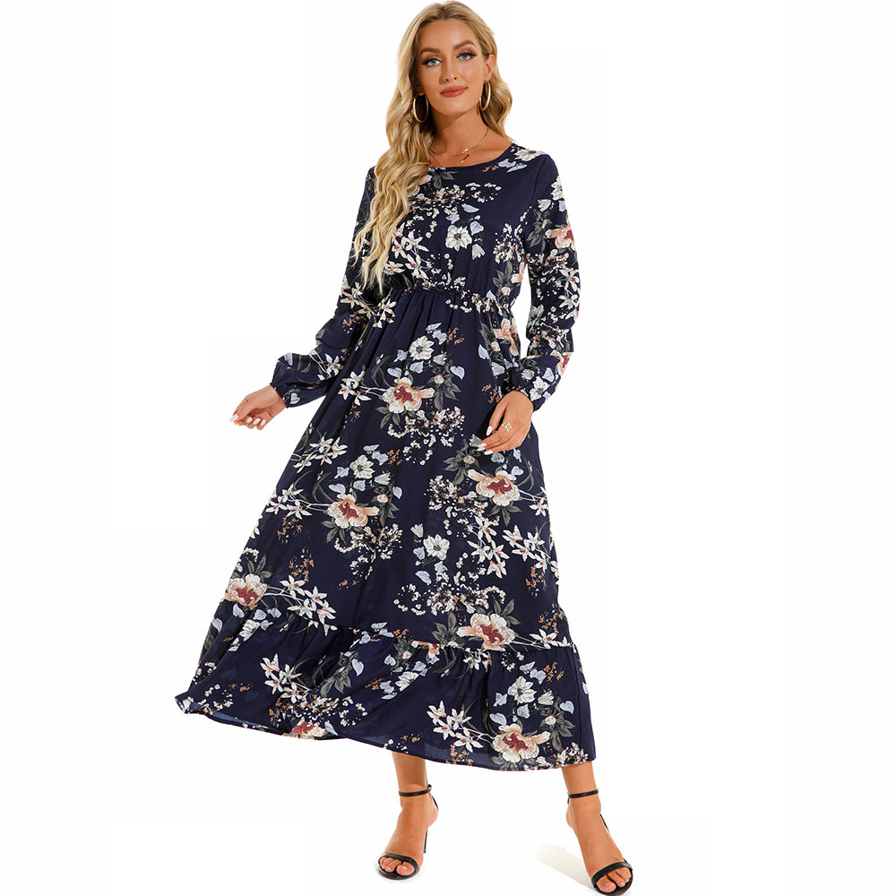 Women Maxi Dress Casual Long Sleeve High Waist   Chiffon Dress