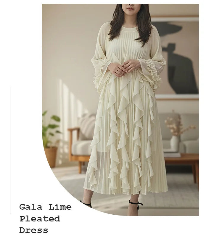 Ruffled Patchwork Design Women's Pleated Dress Loose