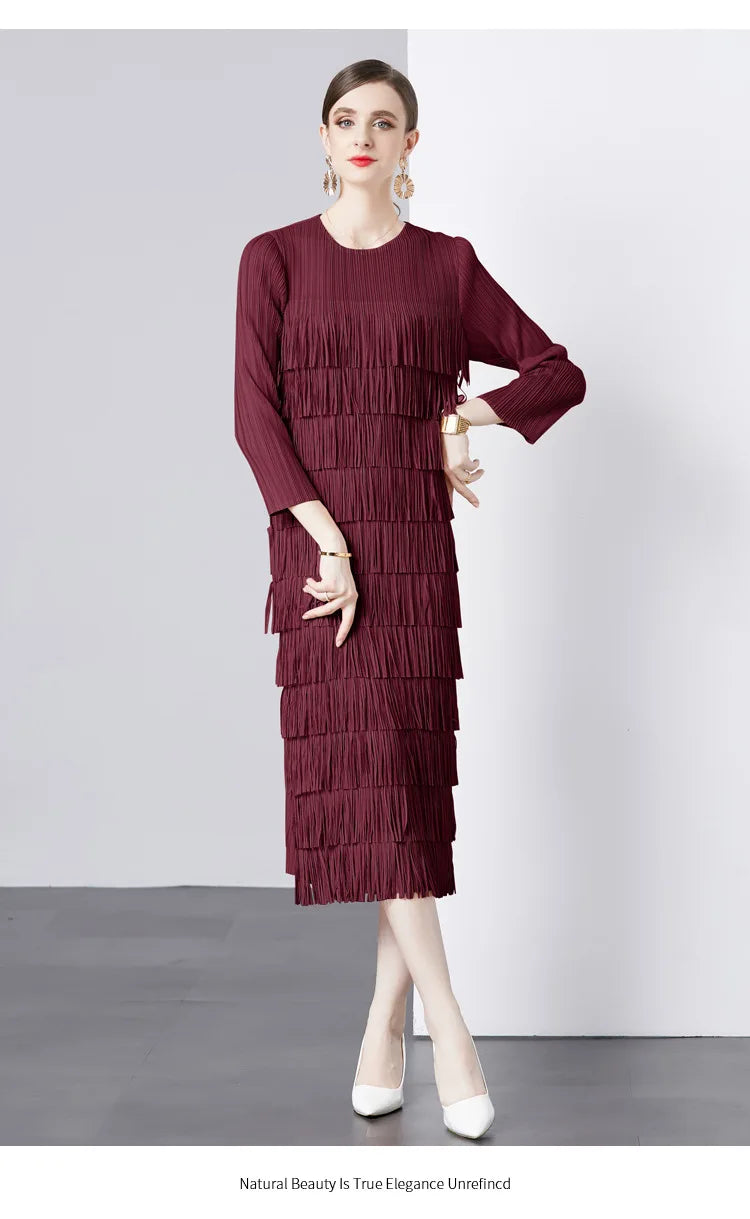 Elegant Pleated Long Dress Women's Hot Sale Of The Season New Style Seven-Foot Sleeve Skirt
