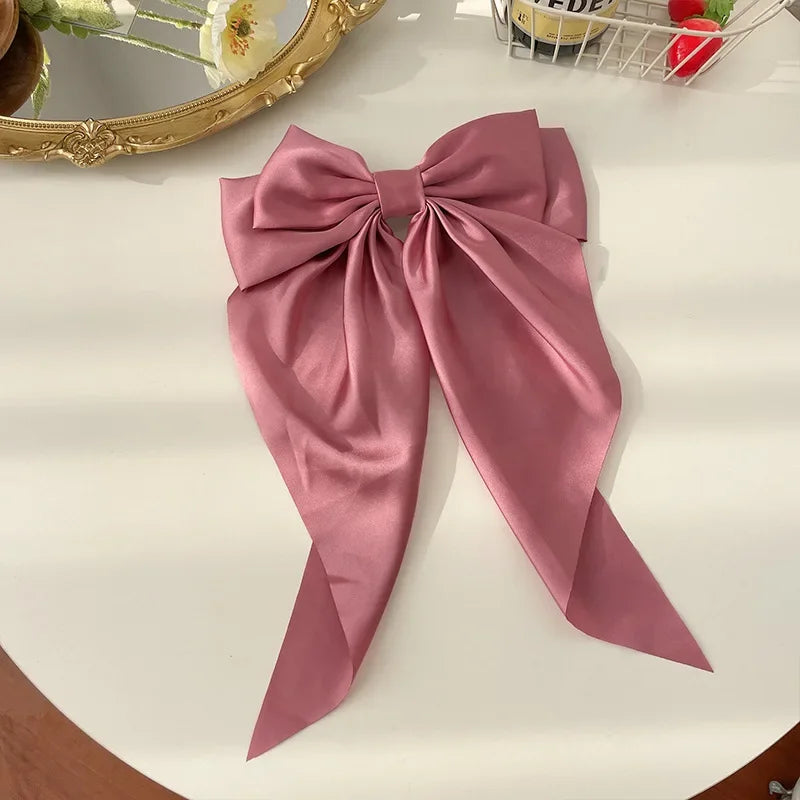 Accessories Hair Clips for Women Girls Big Bowknot Solid Satin Long Ribbon Bows Spring Clamp Barette Cheveux Femme 2023