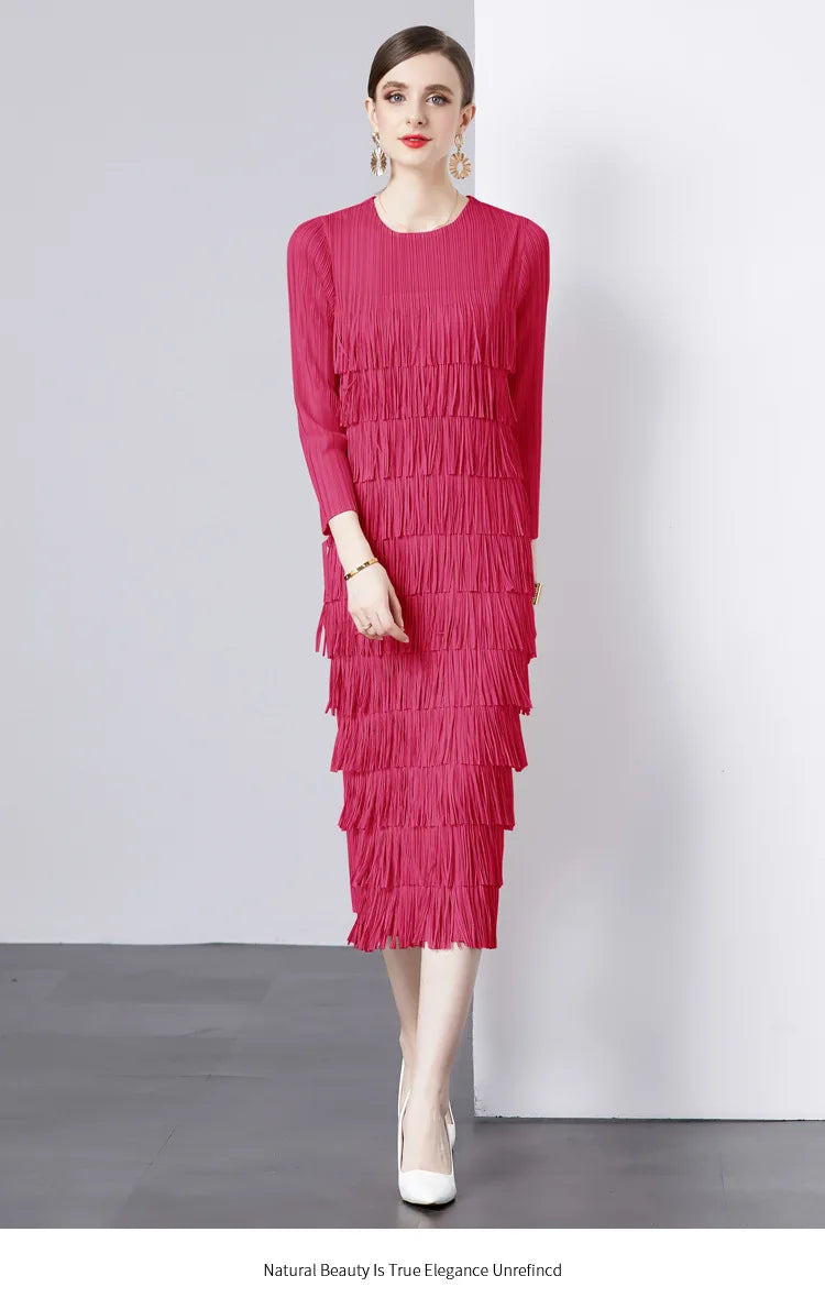 Elegant Pleated Long Dress Women's Hot Sale Of The Season New Style Seven-Foot Sleeve Skirt
