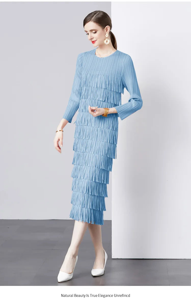Elegant Pleated Long Dress Women's Hot Sale Of The Season New Style Seven-Foot Sleeve Skirt