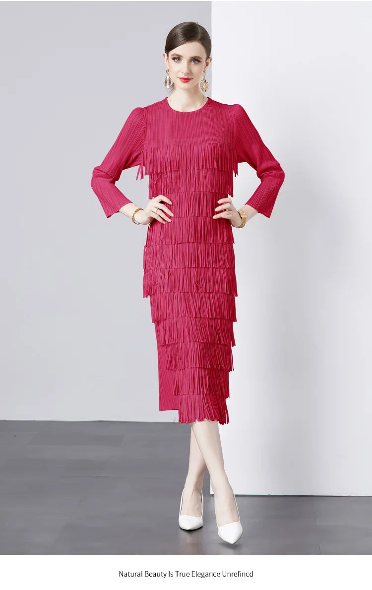 Elegant Pleated Long Dress Women's Hot Sale Of The Season New Style Seven-Foot Sleeve Skirt
