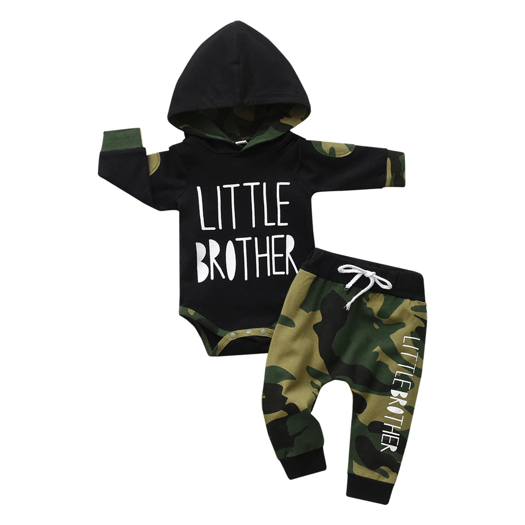 Fall New infant Baby Boy Clothes Set Toddler Boys Long Sleeve Hooded Romper Top Camo Drawstring Pants Newborn Outfit