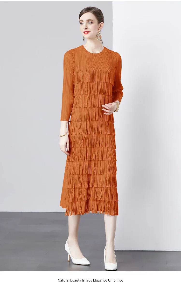 Elegant Pleated Long Dress Women's Hot Sale Of The Season New Style Seven-Foot Sleeve Skirt