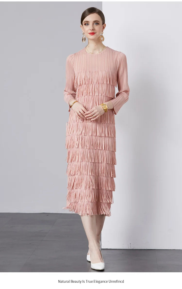 Elegant Pleated Long Dress Women's Hot Sale Of The Season New Style Seven-Foot Sleeve Skirt